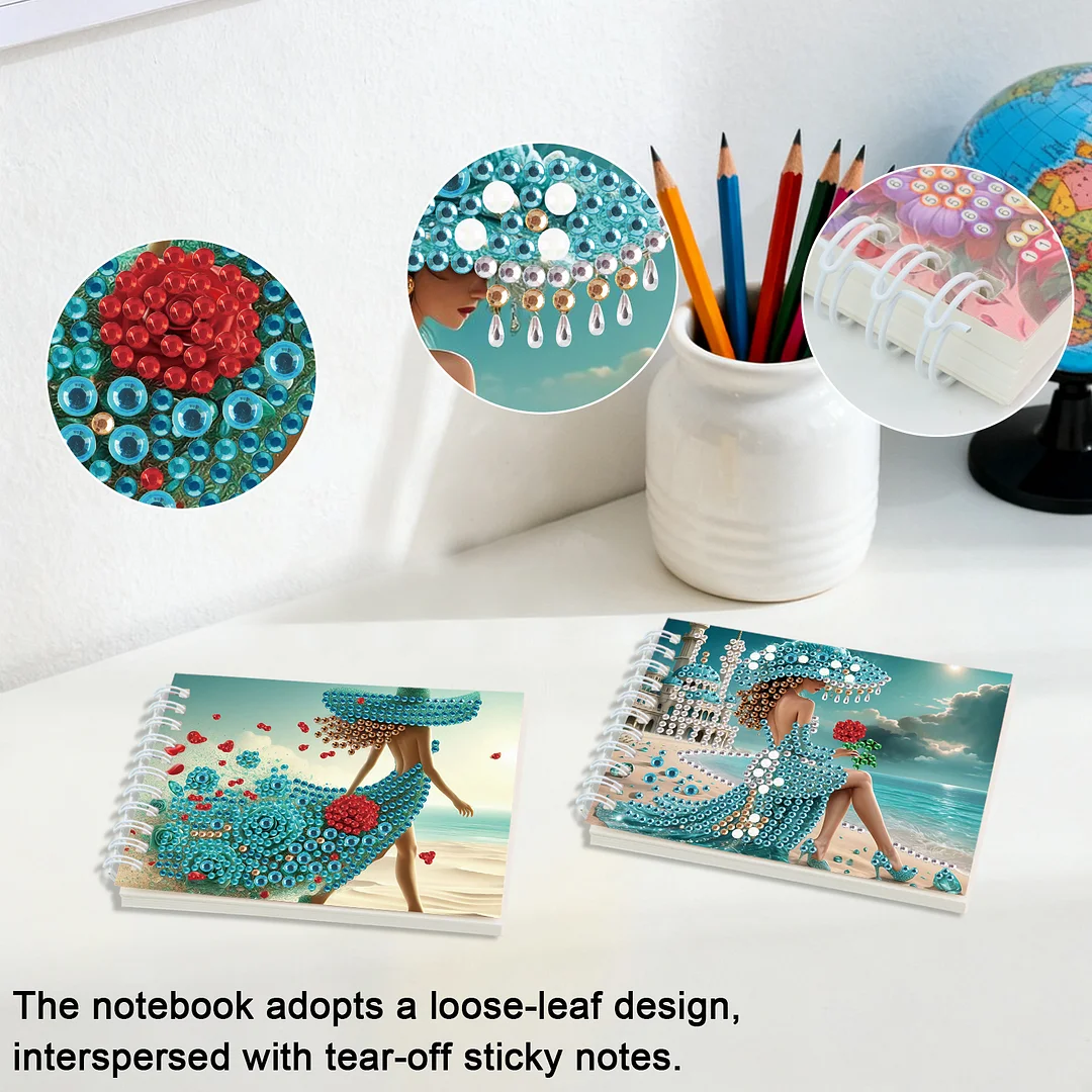 2 Pack Elegant Skirt Lady DIY Diamond Art Spiral Notebook Kit 80Pages No Lines