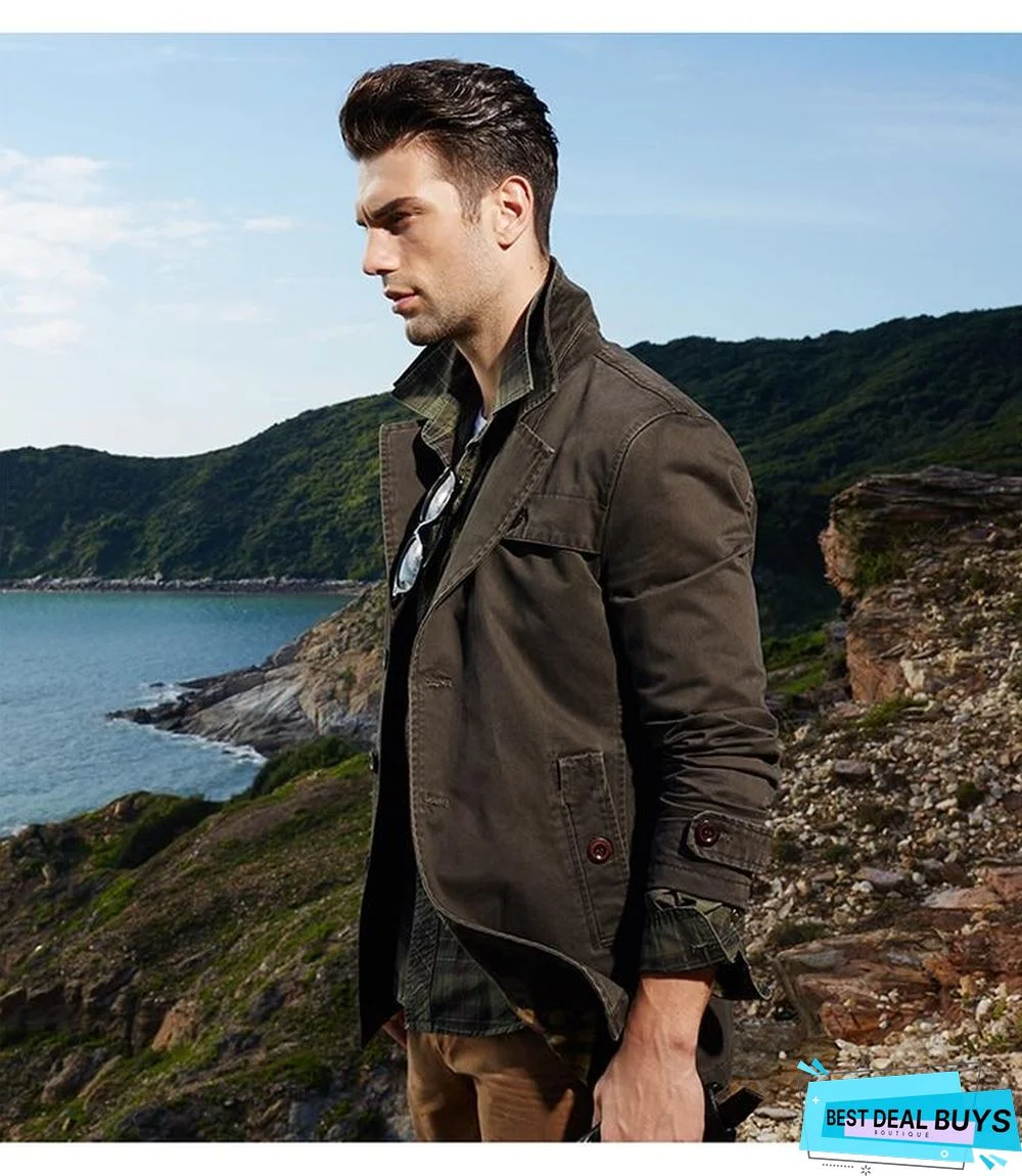 Men's Business Casual Long Cotton Trench Coat Jacket Men Winter Brand Classic Iconic Trench Breasted Overcoat