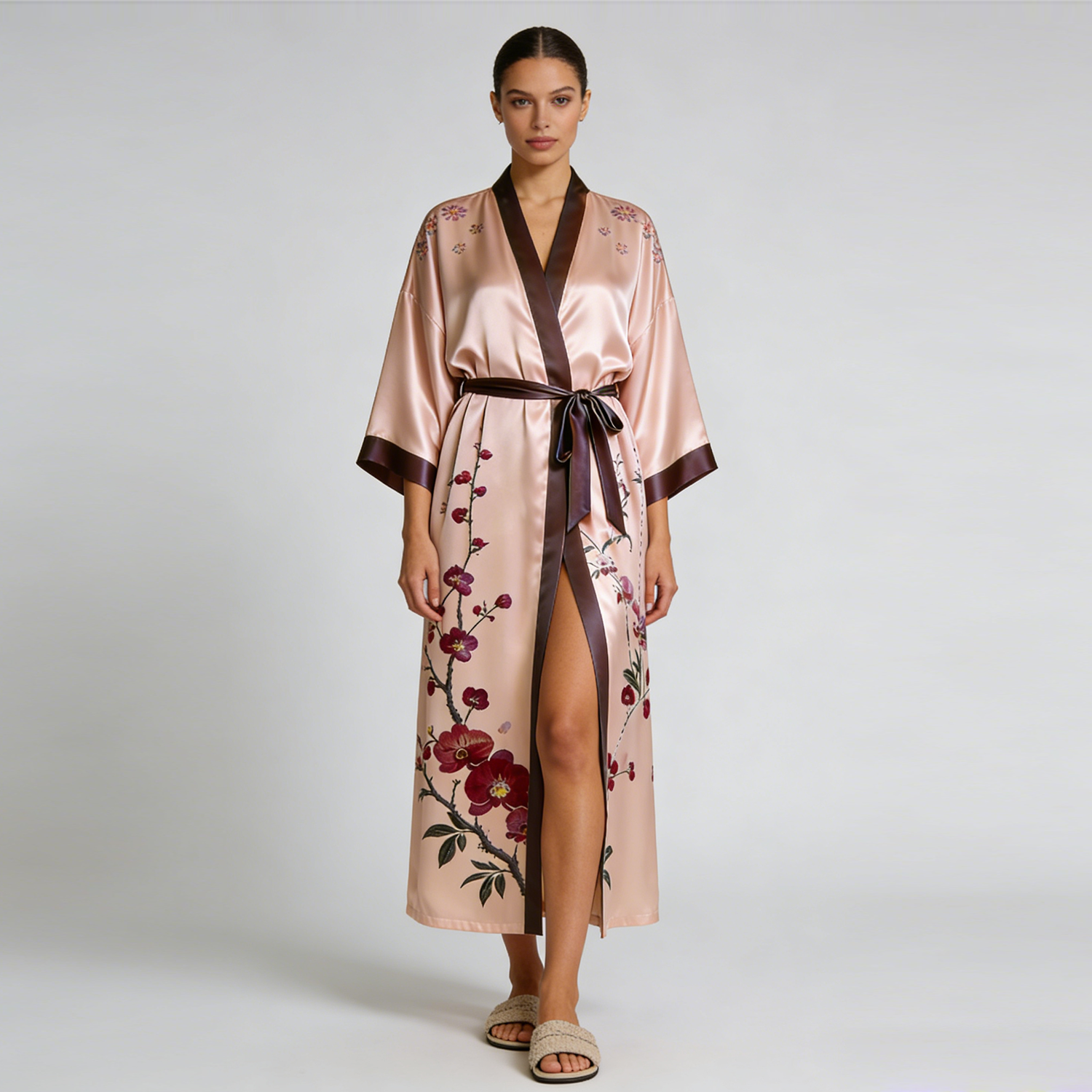 Silk Robe Women 100% Mulberry Silk Pink Floral Japanese Kimono Soft REAL SILK LIFE