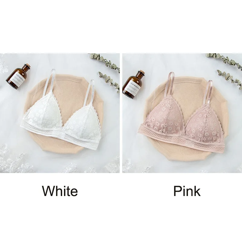 Women Lace Bra No Steel Ring Beauty Back Wrapped Chest Comfortable Daisy Brassiere Stretch Triangle Cup Padded Underwear 1/2Pcs