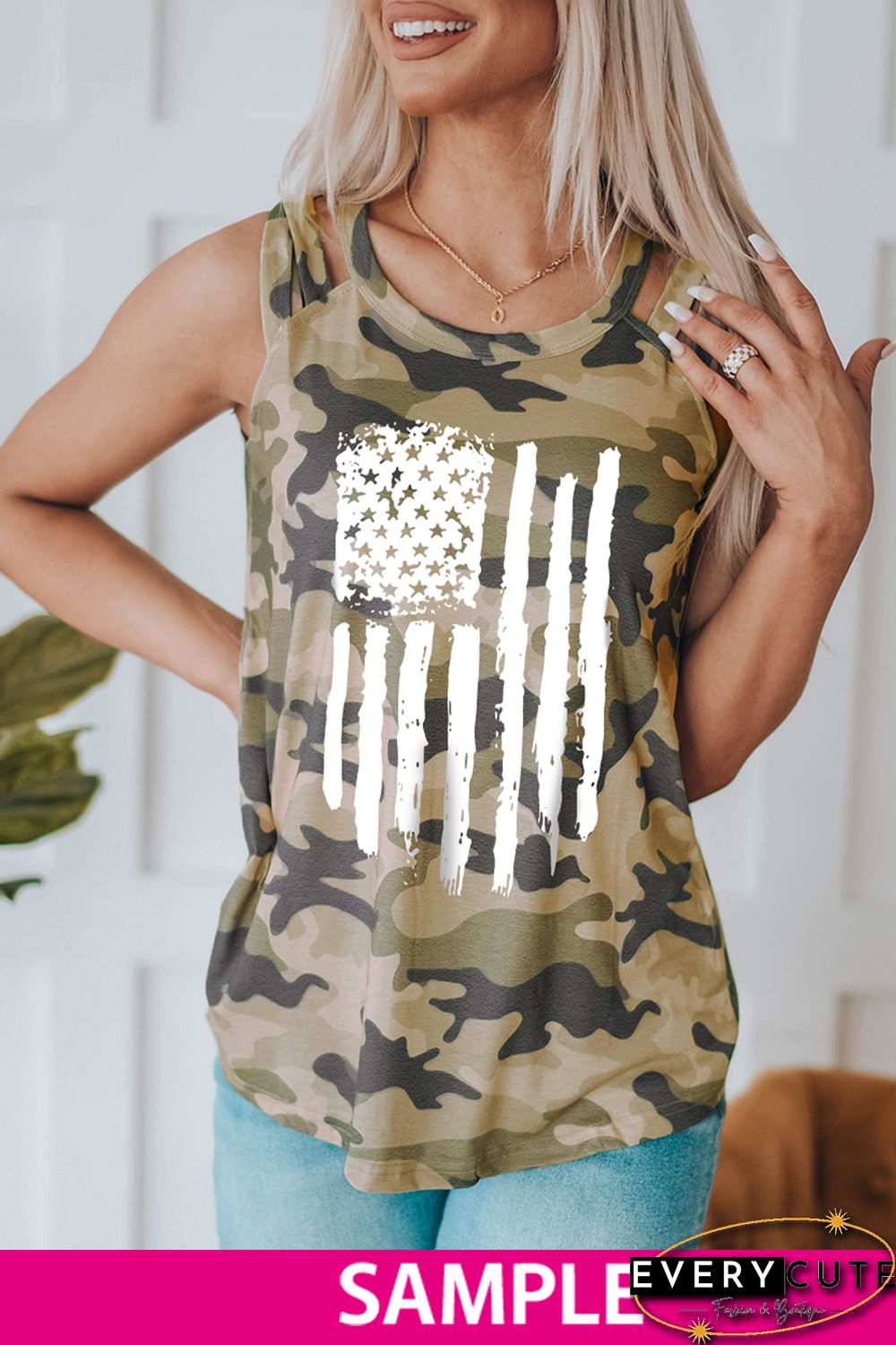 Blank Apparel - Camo Crisscross Shoulder Tank