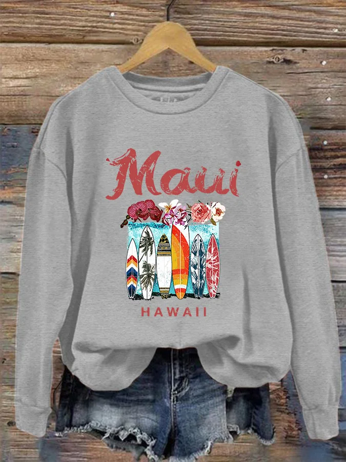 Women's Maui  Lahaina Strong Print Crew Neck Sweatshirt