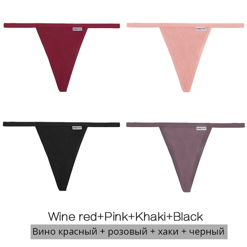 FINETOO 3Pcs/4Pcs Cotton Thongs Women Sexy G-string Panties M-XL Girl Underpants Low-rise T-back Underwear Female Lingerie Panty