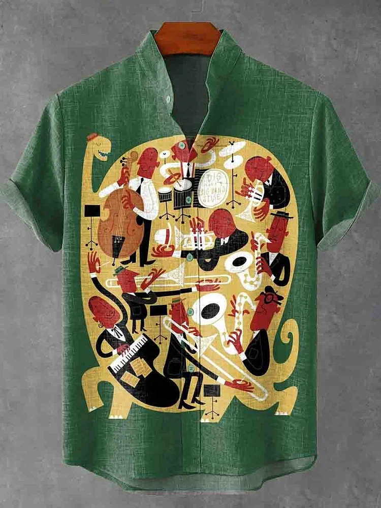 Fun Band Playing Music In Dinosaur Decorative Pattern Casual Shirt