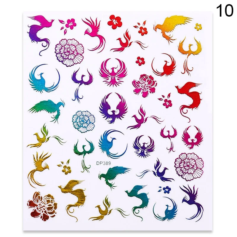 1 Sheet 3D Nail Sticker Gold Colorful Snake Rose Pattern Transfer Decals Sliders For Nails DIY Nail Art Decoration Manicures