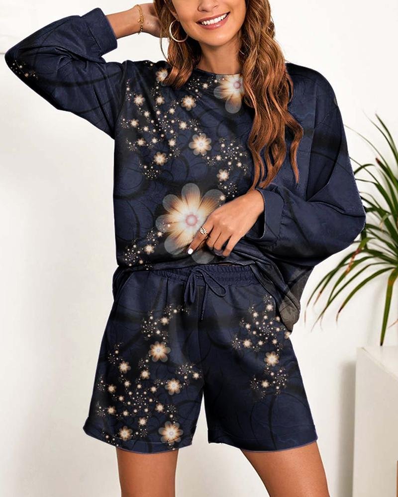 Casual Floral Print Sport Two Piece Outfits