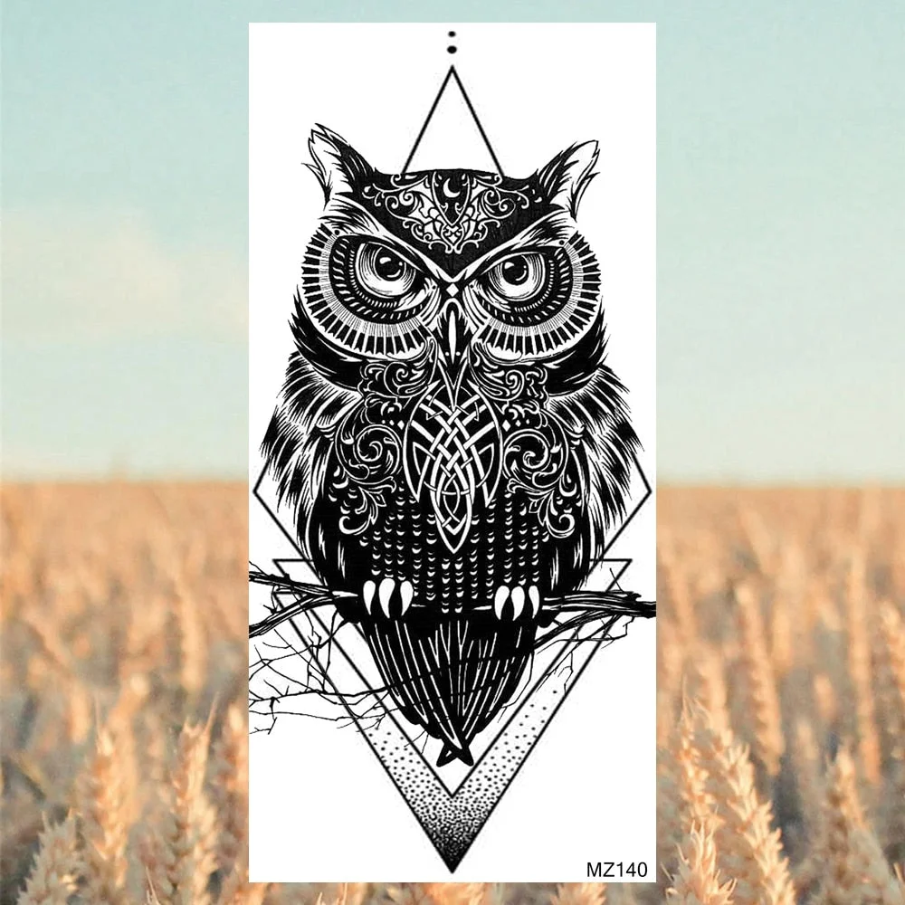 Black Lion Fashion Calf Temporary Tattoos For Women Adult Men Lion Geometric Owl Fake Tattoo Realistic Body Art Decoration Tatoo