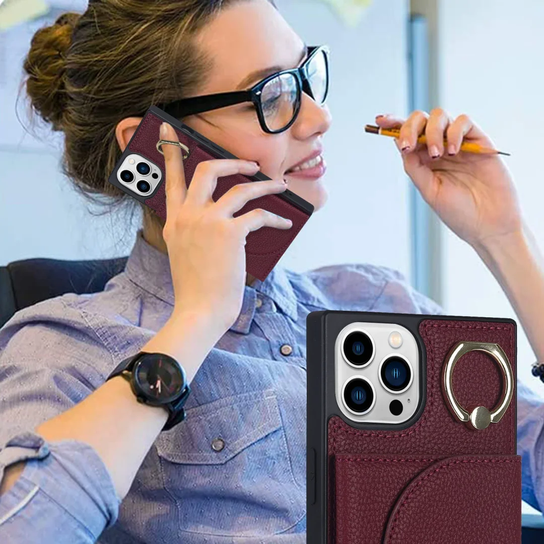 Suitable For Apple Litchi Magnetic Ring Leather Case