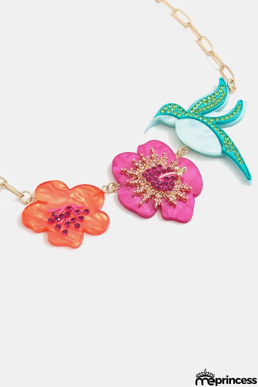 Flower & Bird Rhinestone Decor Necklace