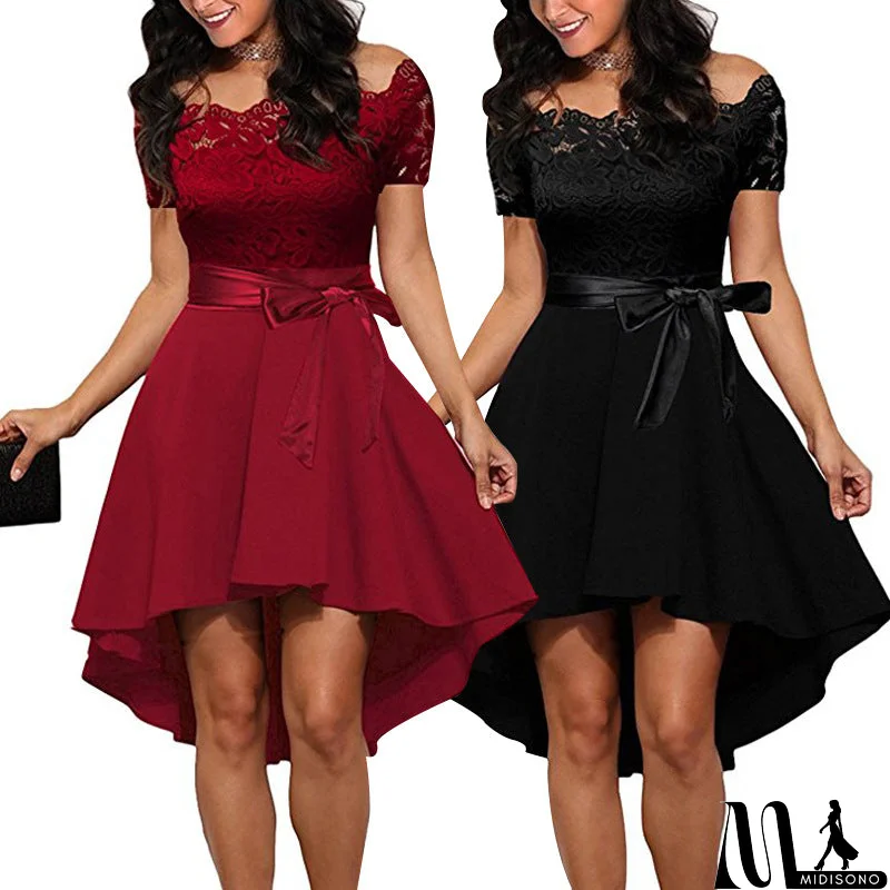 MidiSono - Women Fashion Lace Off Shoulder Dress