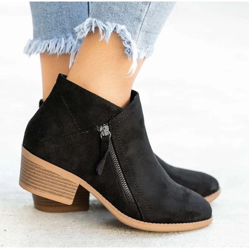 Yyvonne Large-Size Velvet-Faced Martin Boots Women 2025 Autumn And Winter New Round Head Low With Double Zipper English Short Boots