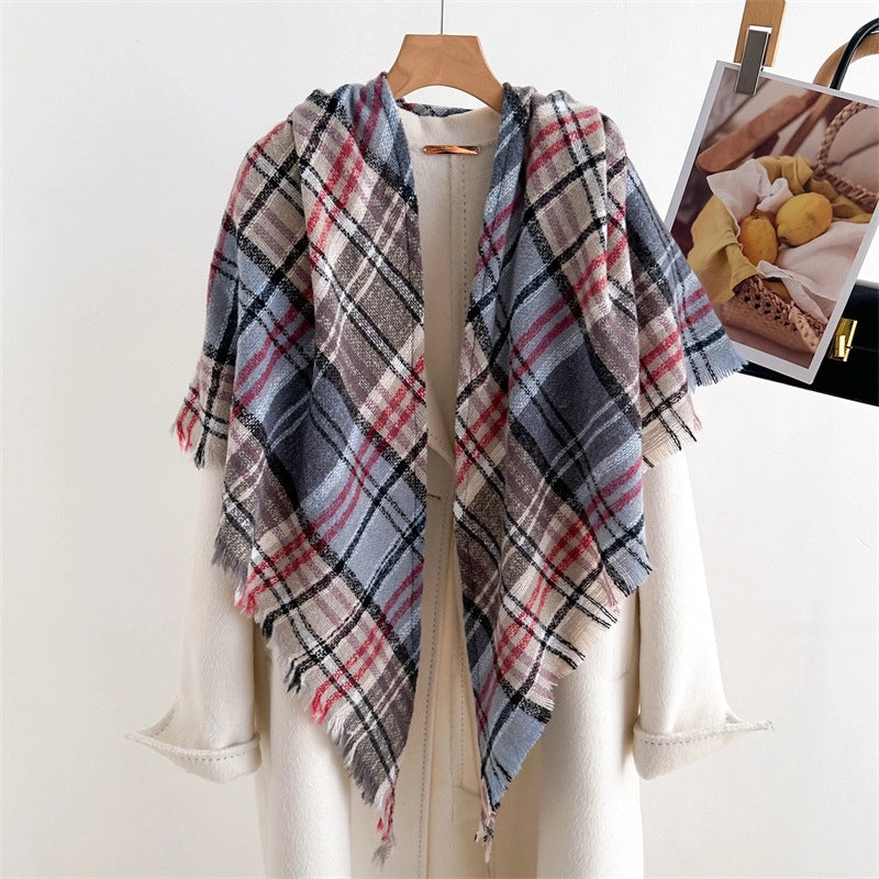 Cashmere Plaid Warm Shawl Scarf Unisex Autumn And Winter Fashion All-Matching Tassel Scarf