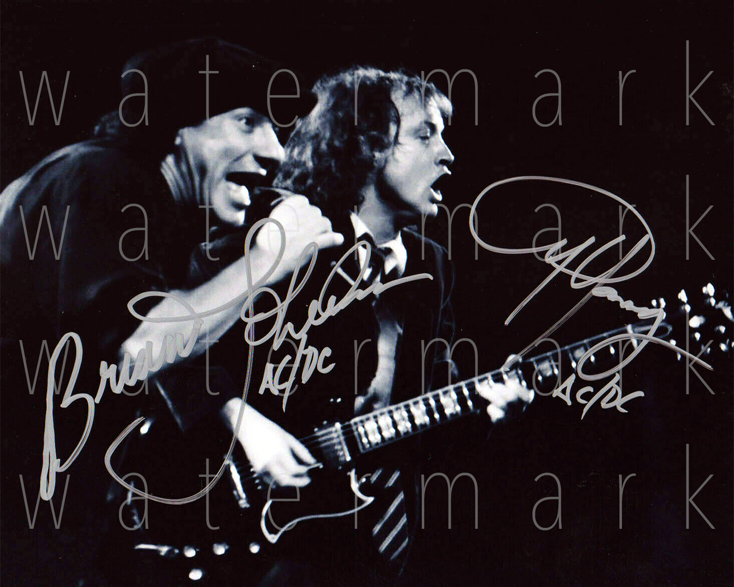 Angus Young Brian Johnson AC/DC signed 8X10 Photo Poster painting picture poster autograph RP