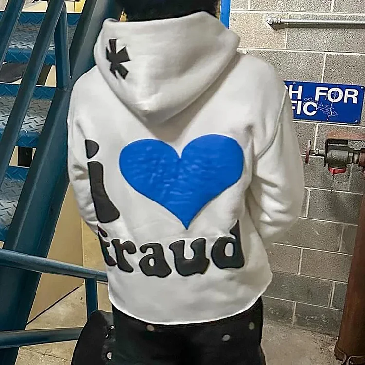 I Love Fraud Graphic Print Oversized Pullover Hoodie