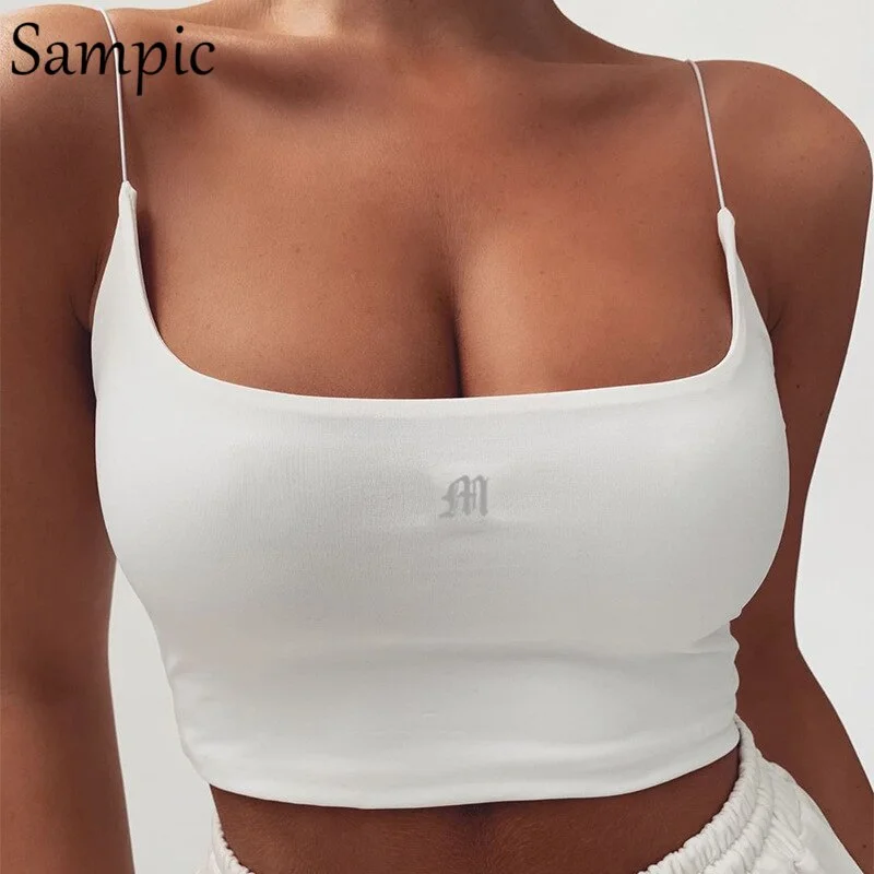 Sampic sexy new fashion strap backless sleeveless embroidered crop top women short blouse t shirt camis tank top mujer summer