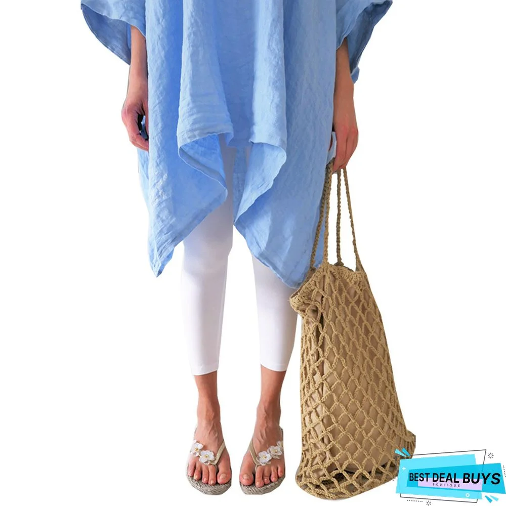 Large Size Women's Solid Color Cotton Linen Short T Loose Short Sleeve Dress