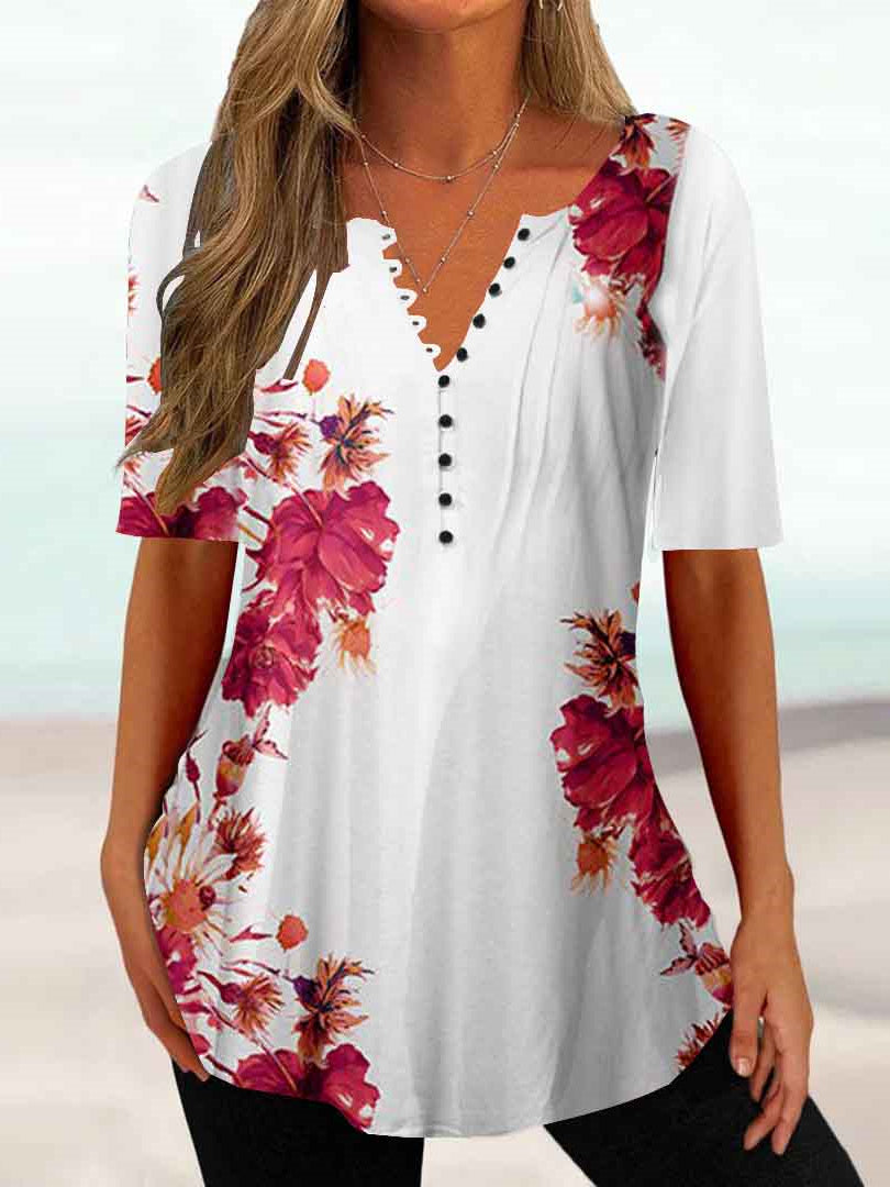 Women Half Sleeve V-neck Solid Color Dress