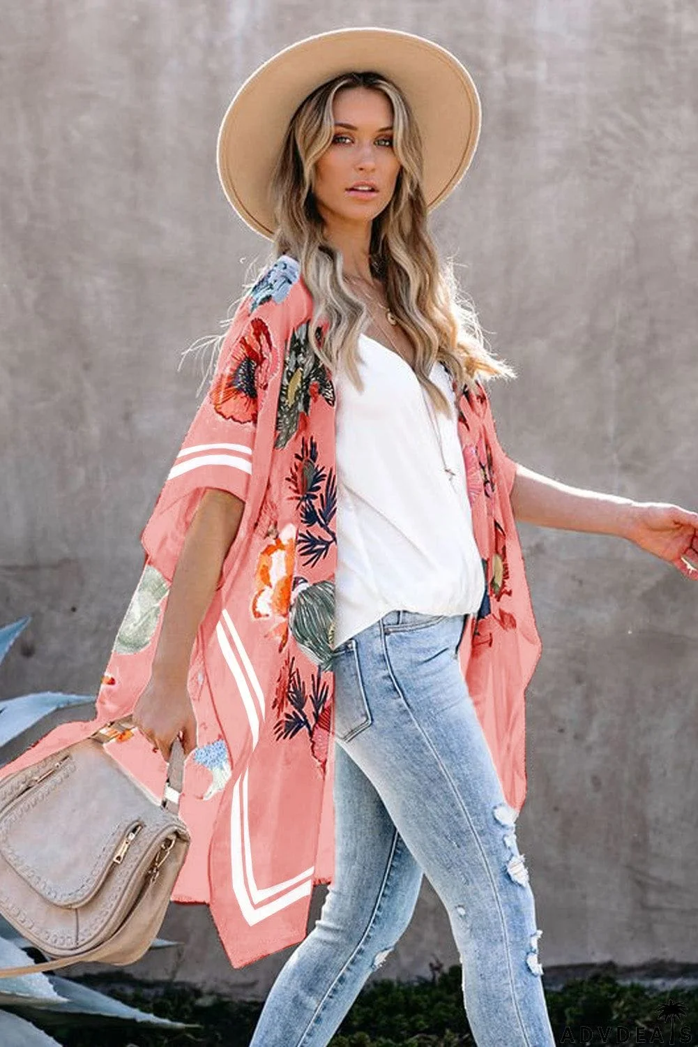 Waterfall Short Sleeve Floral Print Cardigan