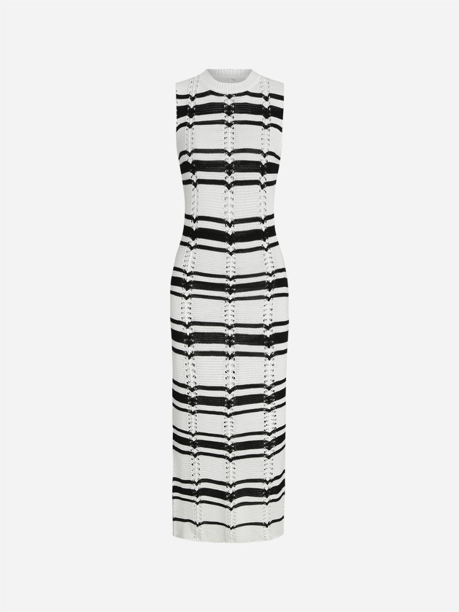 Striped Hollow Out Sleeveless Knit Midi Dress