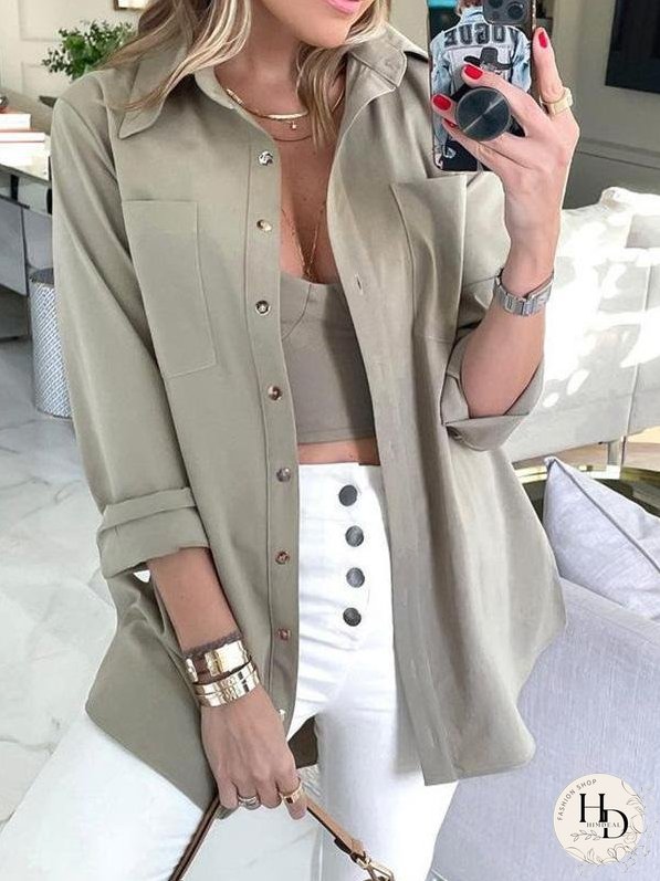 Blouses Fashion Solid Lapel Long Sleeve Blouses for Women