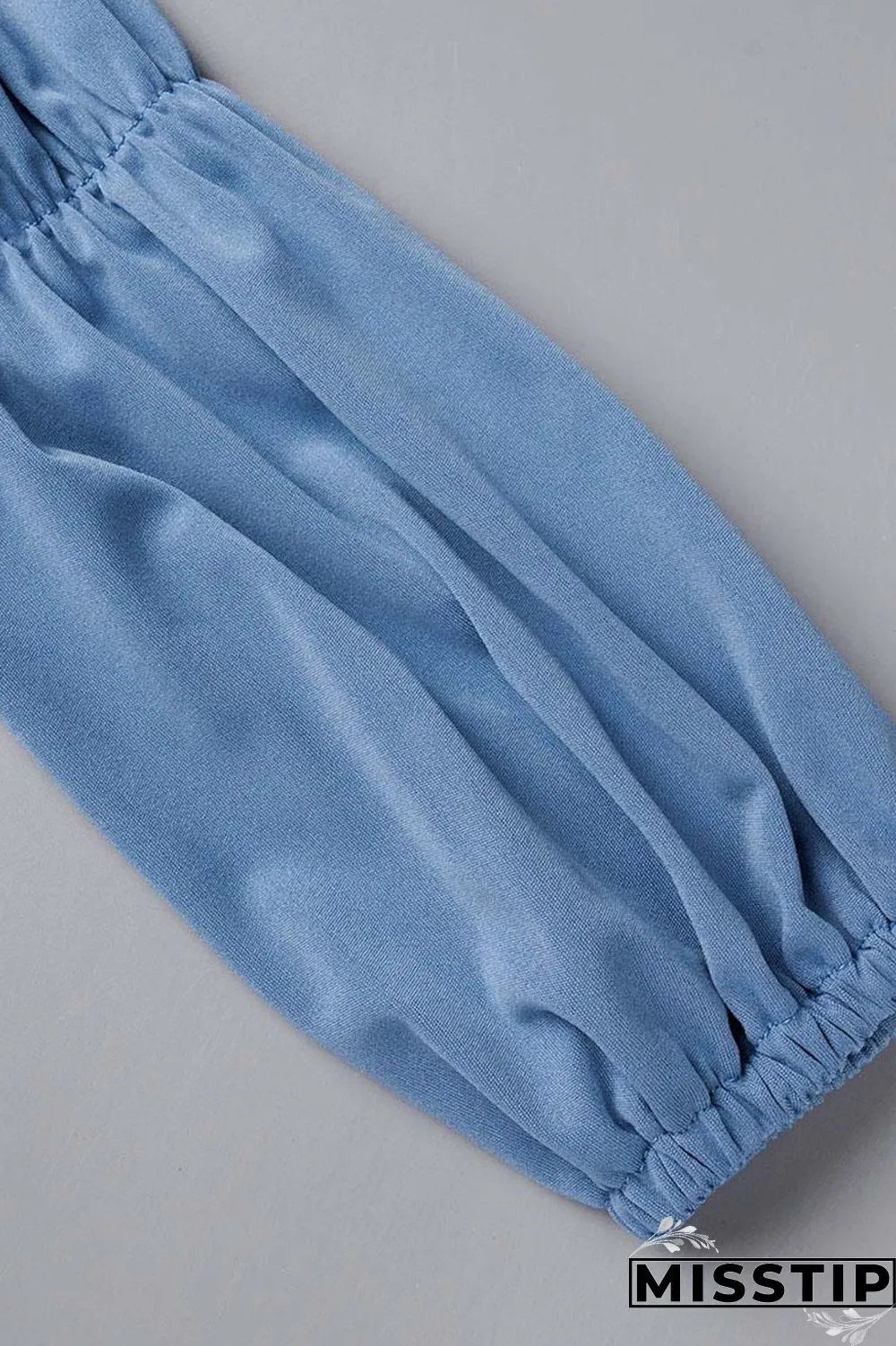 Blue Sexy Solid Drawstring Frenulum Stringy Selvedge Neck Long Sleeve Two Pieces
