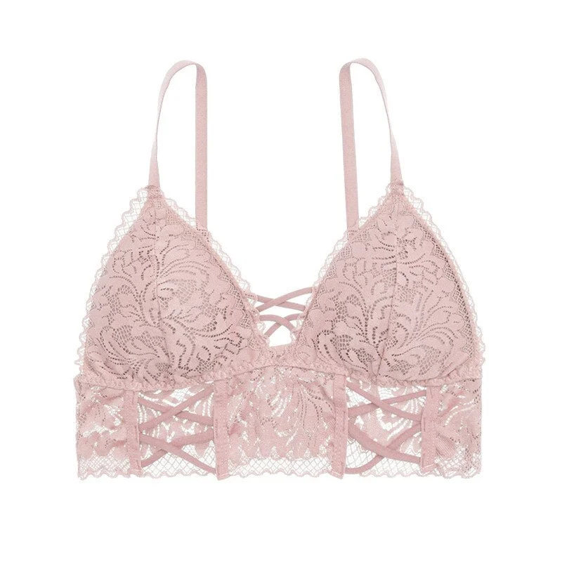 FINETOO Sexy Tops Women Hollow Out Bralette Wireless Bra Sexy Lace Bralette Women Tanks Comfortable Padded Top Sexy Lingerie New