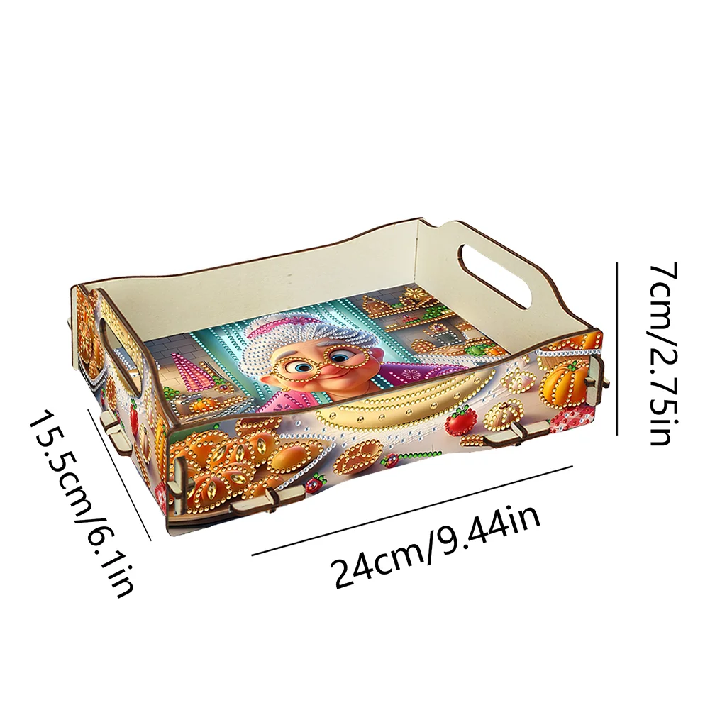 5D DIY Old Lady Diamond Painting Serving Tray with Handle for Coffee Table Decor