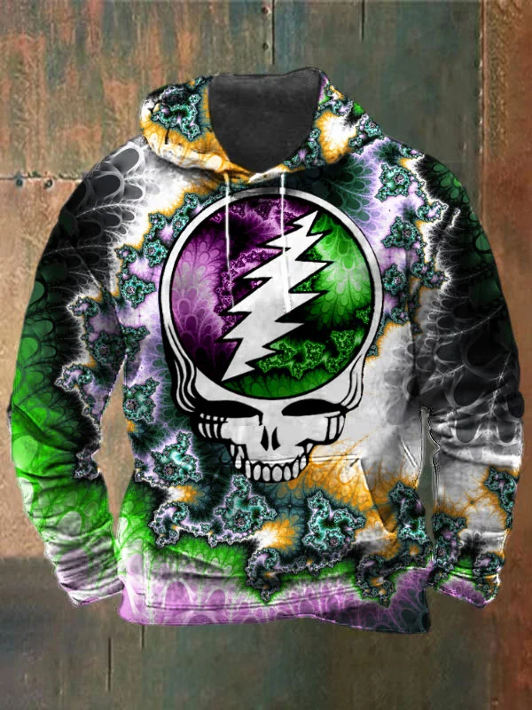 Unisex Fractals Skull Print Heavyweight Hoodies