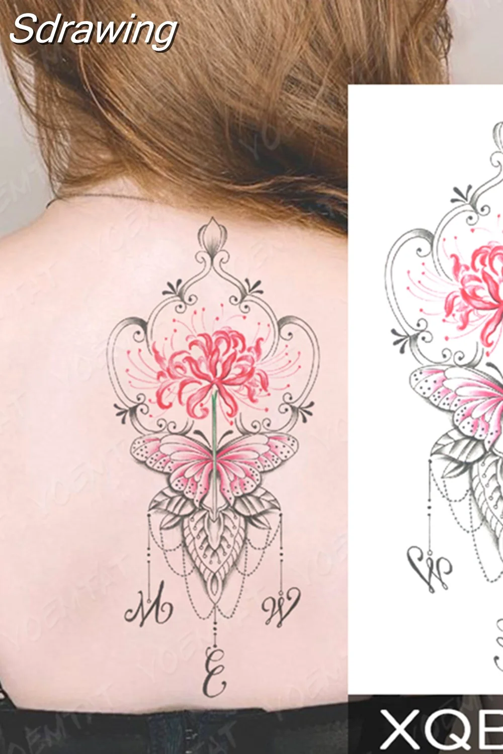 Sdrawing Temporary Tattoo Sticker Butterfly Flower Totem Flash Tatto Y2k Style Body Art Arm Leg Waist Fake Tatoo Men Women