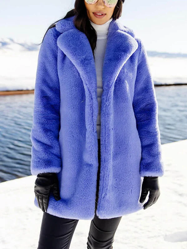 Mid-length airy fur windproof ladies coat