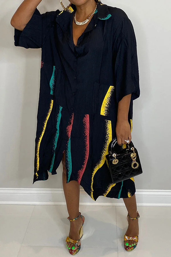 Graphic Print Modern Single Breasted Midi Dress