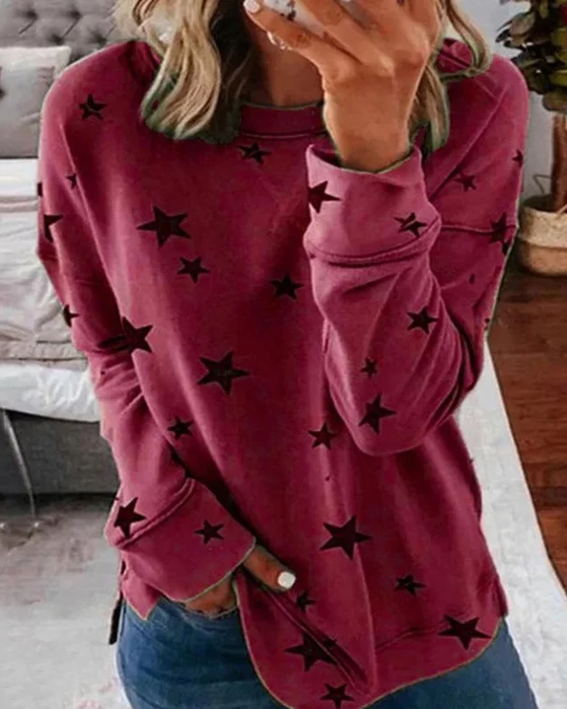 Printed Loose Plus Size Long Sleeve Sweatshirt