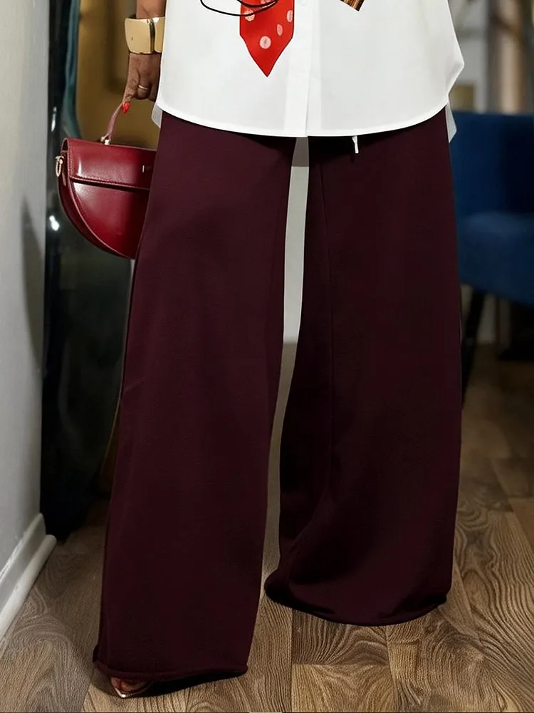 Loose Wide Leg Solid Color Pants Trousers
