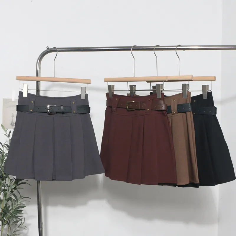Brownm S-2XL 100-Folded Skirt Woman 2024 Autumn And Winter Suit Half-Dress Korean Version A Word High Waist Half-Body Skirt 1289
