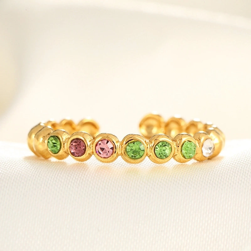 2 Pieces Modern Style Classic Style Geometric Leaf Heart Shape 304 Stainless Steel Zircon 18K Gold Plated Plating Open Rings