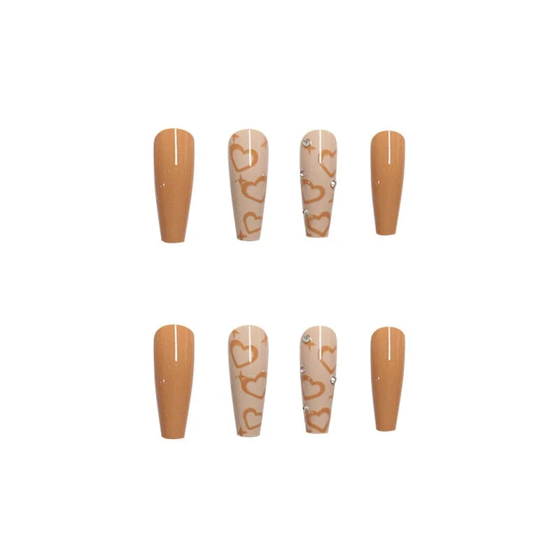 24pcs Love Heart Printed Nail Patch Rhinestone Decor Ballerina Fake Nails Press on Nails Wearable False Nail Tips With Glue 515-1-Nail Inspo