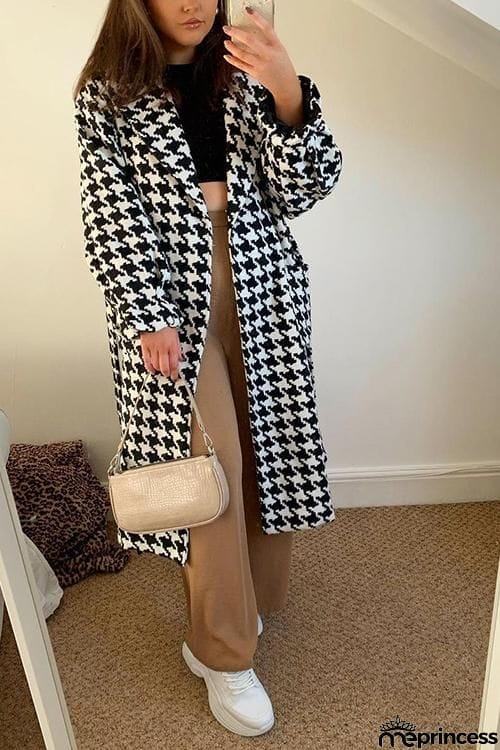 Houndstooth Lapel Woolen Coat