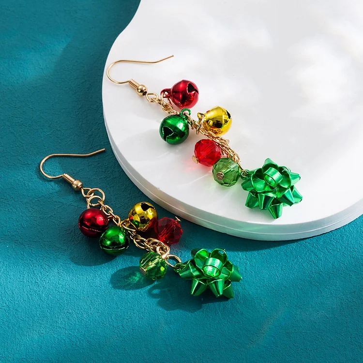 Christmas Crystal Colorblock Bell Flower Earrings