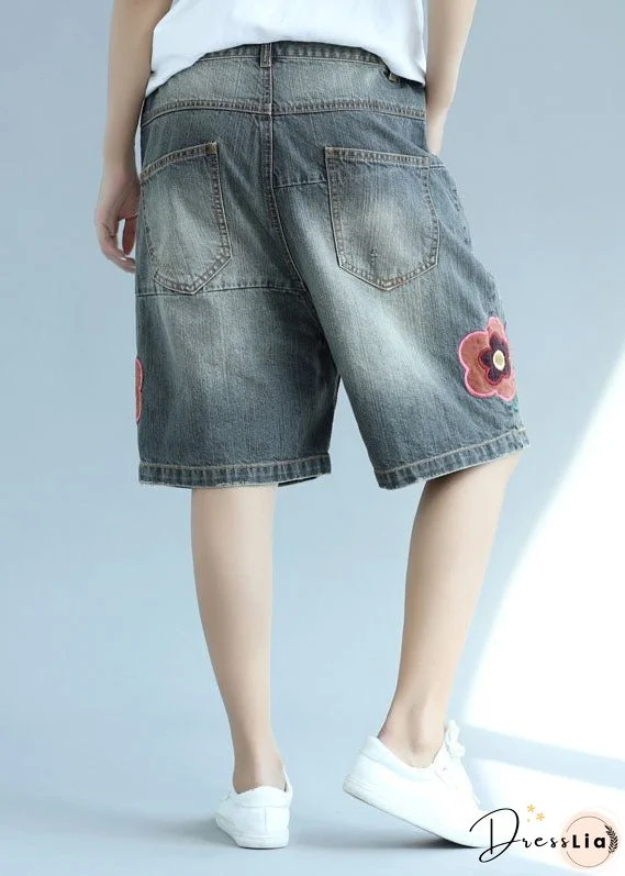 Organic Gray Pockets Patchwork Embroideried Shorts Summer