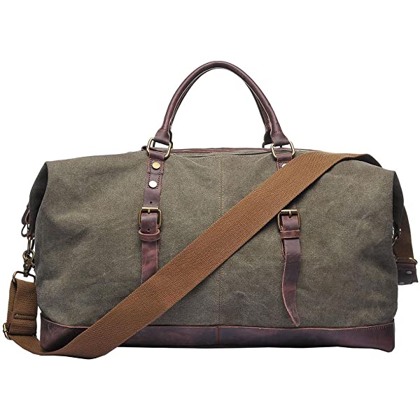 VRIGOO Oversized Canvas Leather Shoulder Duffle Weekend Bag
