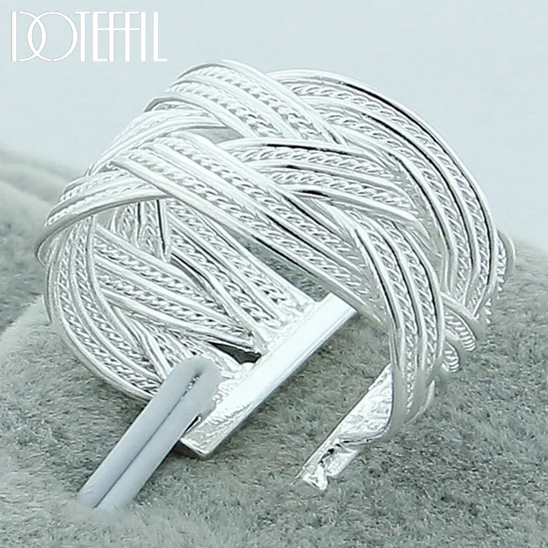 DOTEFFIL 925 Sterling Silver Cross Weave Open Ring For Women Jewelry