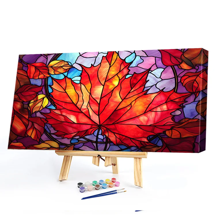 Oil Paint By Numbers - Glass Painting Maple Leaf - 60*40CM