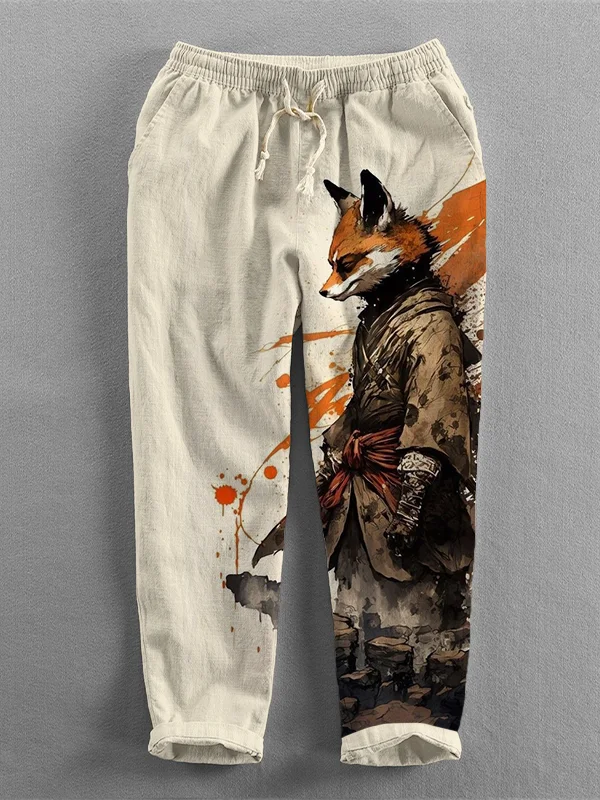 Men's Fox Warrior Watercolor Art Print Casual Pants