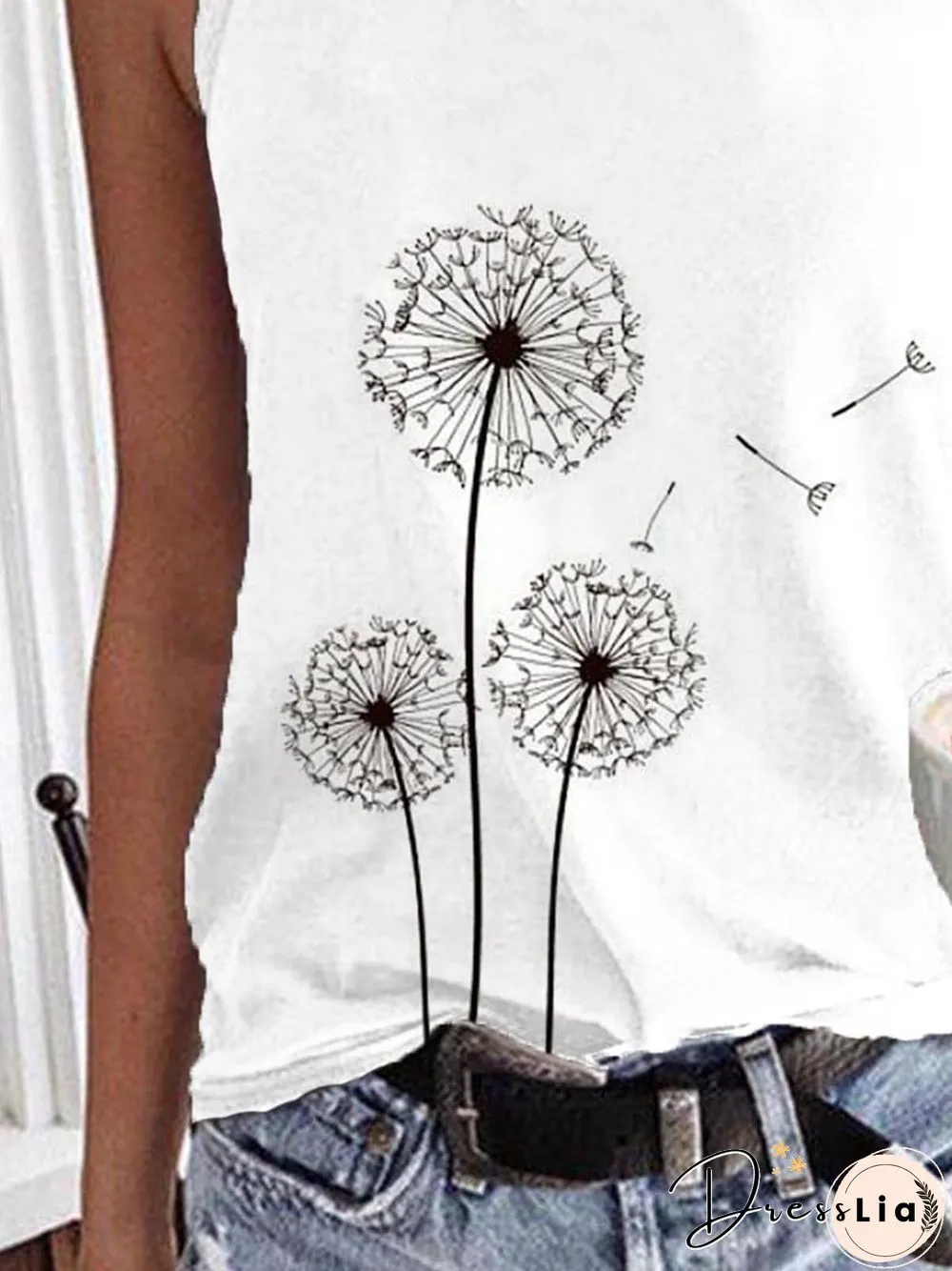 Crew Neck Plants Sexy Sleeveless Tops