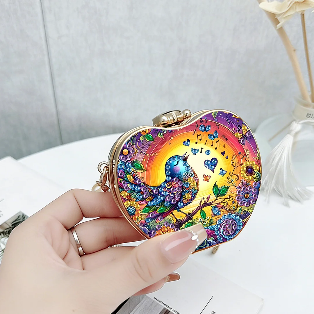Birds DIY Acrylic Love Diamond Art Painting Card Case Wallet with Chain Small Diamond Painting Crossbody Bag for Adults Women Girls Gift