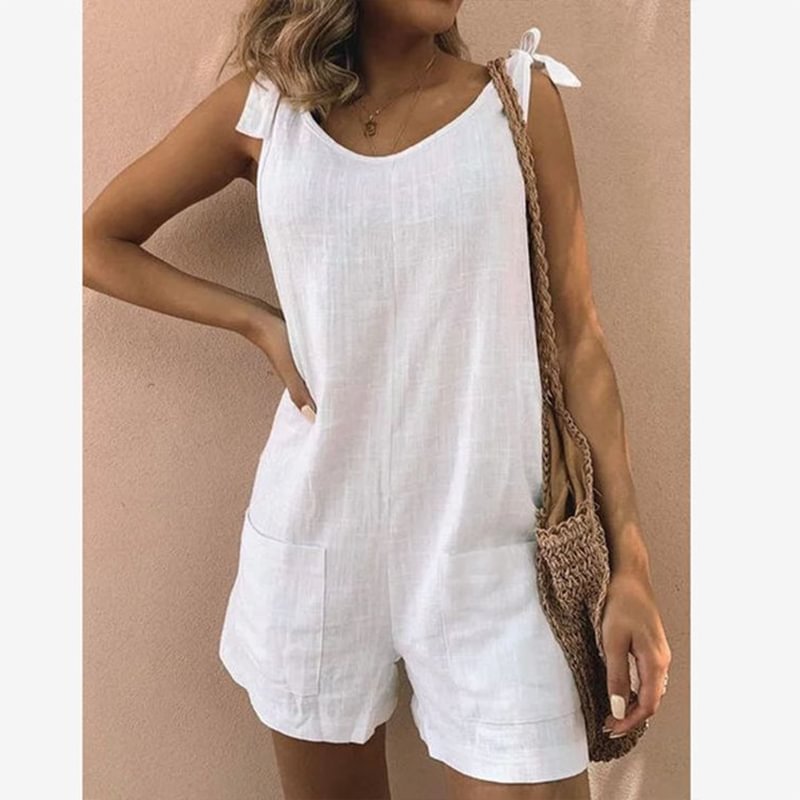 Solid Color Sleeveless Loose Cotton Leprosy Jumpsuit
