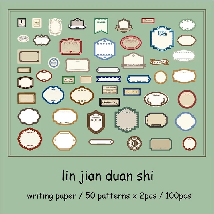 Journalsay 100 Sheets Vintage Art Simple Border Label Memo Pad DIY Junk Journal Scrapbooking Material Note Paper
