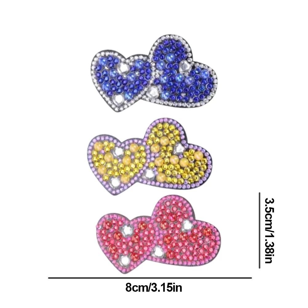 DIY 3Pcs Heart  Diamond Painting Hairpin Diamond Hair Clips Gift for Girls