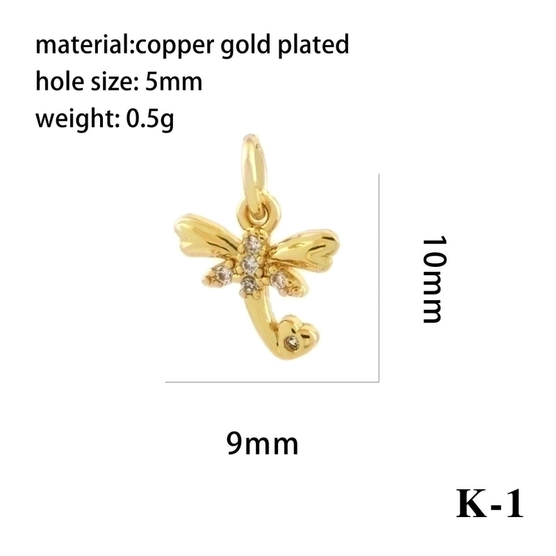Elegant Minimalist Bee Dragonfly Butterfly Copper Plating Inlay Zircon 18k Gold Plated Charms