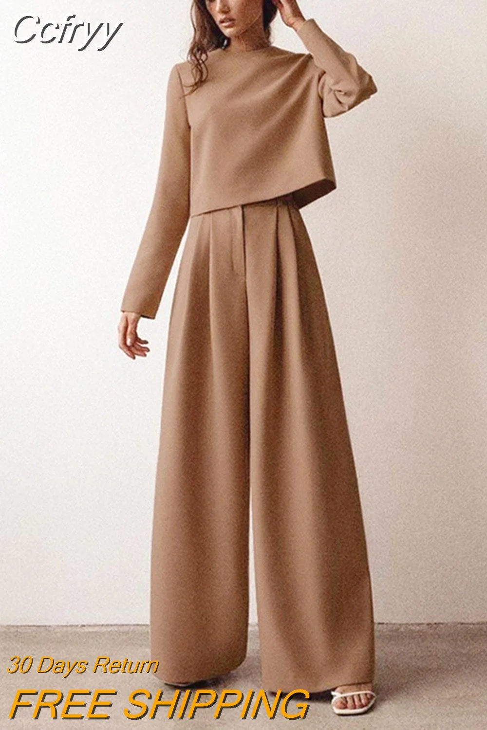 huibahe Fashion Brown High Waist Women Pants 2023 Elegant Basic Wide Leg Pants Autumn Casual Loose Long Trouser Solid Button Lady